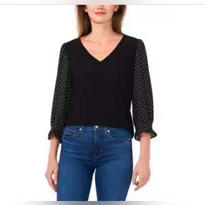 CeCe NWT Black Lace 3/4 Sleeve Stretch Crepe Plus 1X Feminine Top‎ whimsigoth